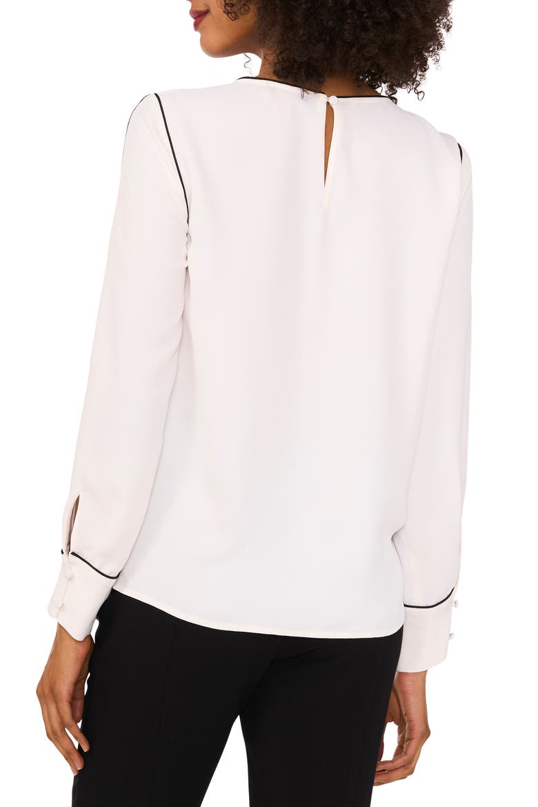 Piped Long Sleeve Crêpe de Chine Top, Alternate, color, NEW IVORY