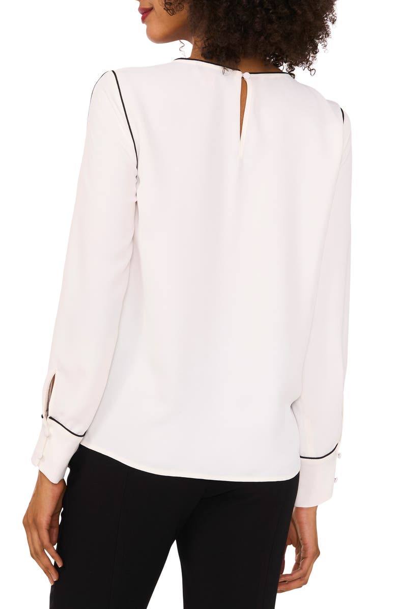 Vince Camuto Piped Long Sleeve Crêpe de Chine Top, Alternate, color, New Ivory