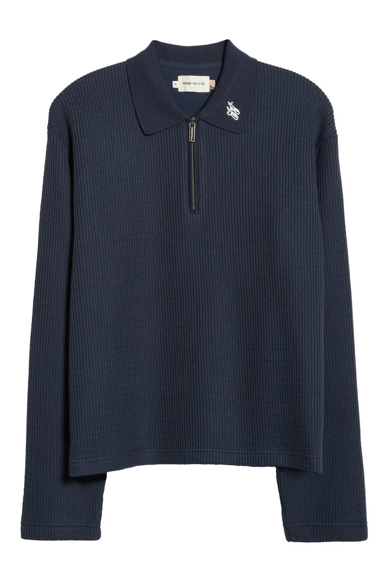 Wavy Knit Long Sleeve Zip Polo, Alternate, color, NAVY