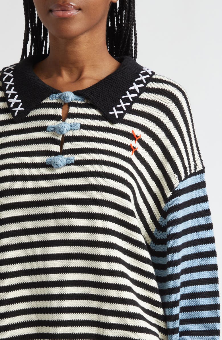 YanYan Bao Colorblock Stripe Long Sleeve Knit Cotton Polo, Alternate, color,