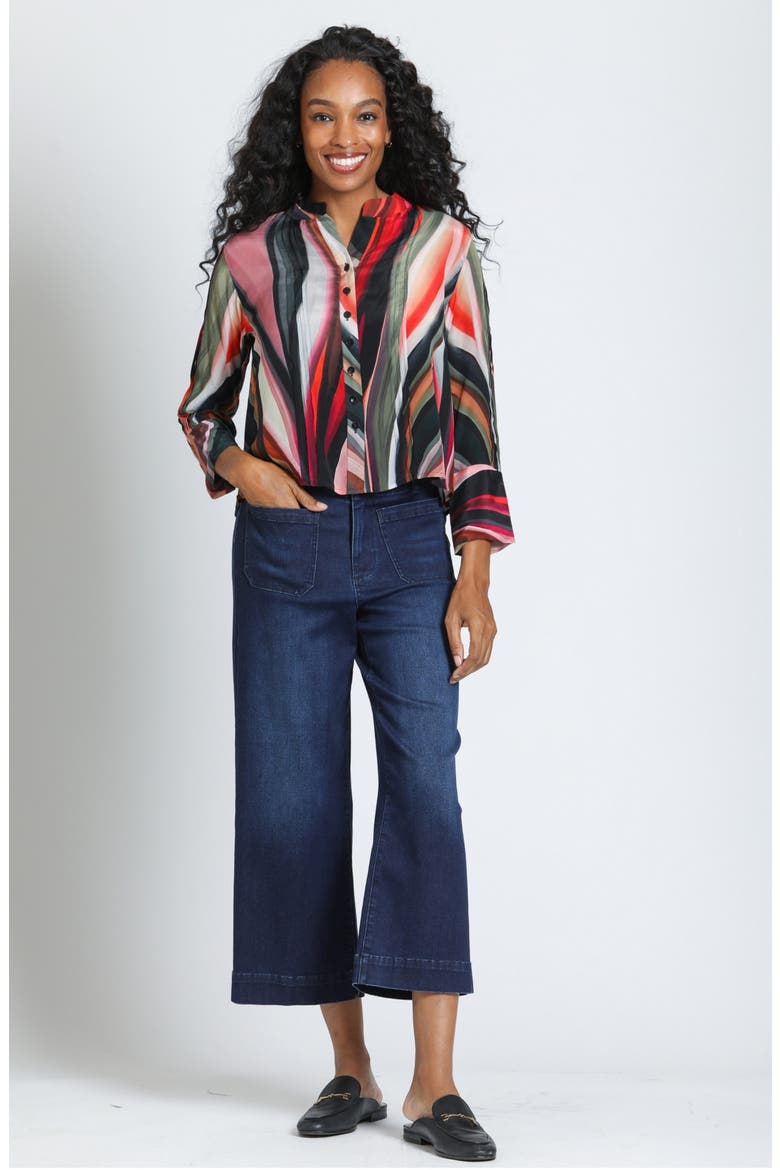 Pleated Long Sleeve Shirt, Alternate, color, SUNSET EMBER/SAGE