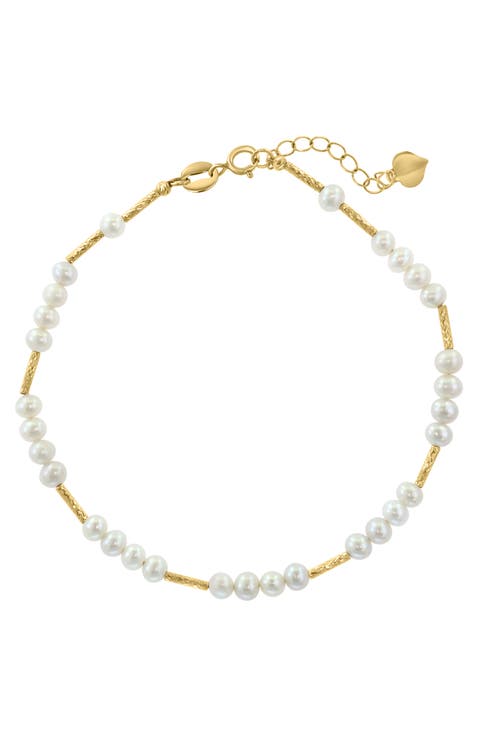 14K Gold 3.5mm Freshwater Pearl Station Bracelet