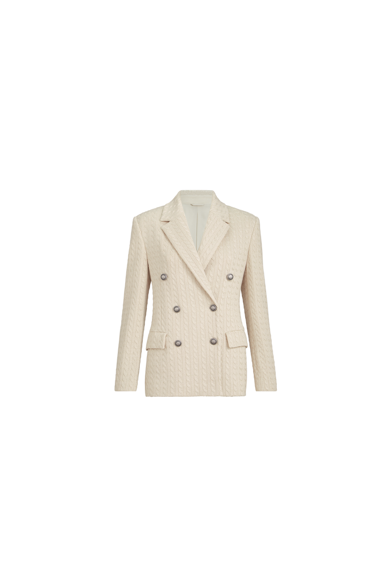Sparkling cotton and viscose English rib knit blazer with monili, Alternate, color, Cream