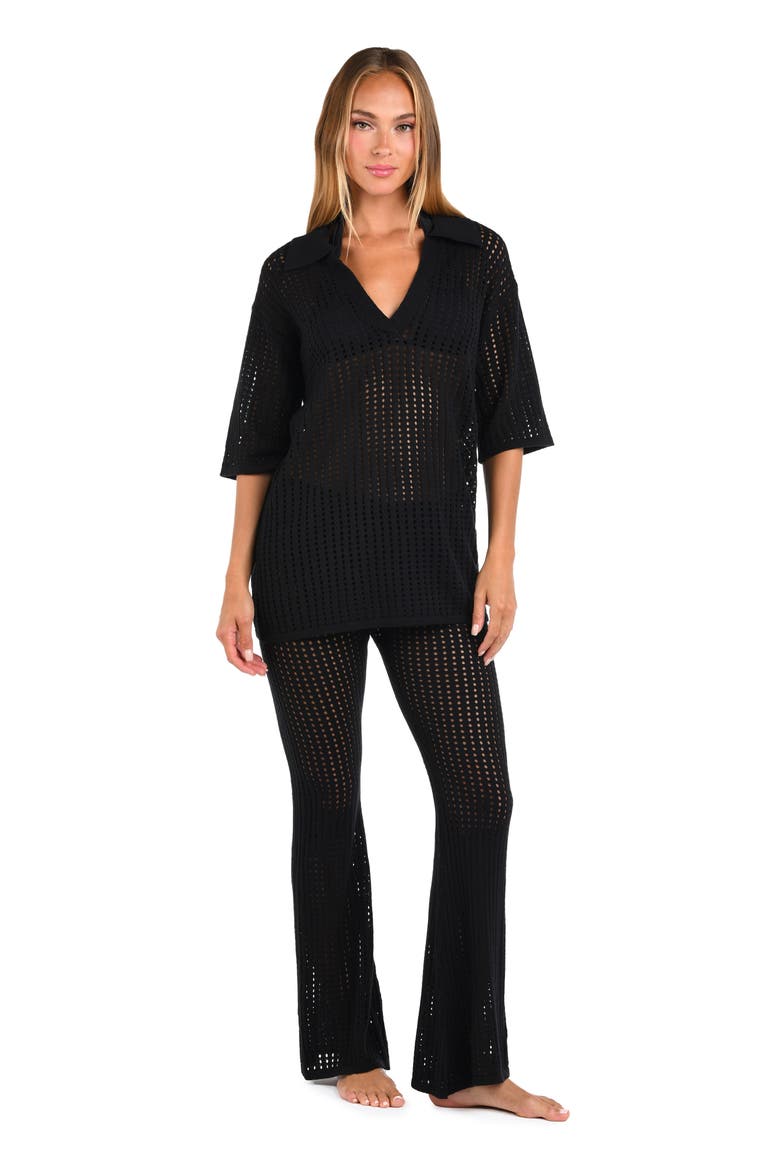 Resort Open Stitch Cover-Up Tunic, Alternate, color, BLACK