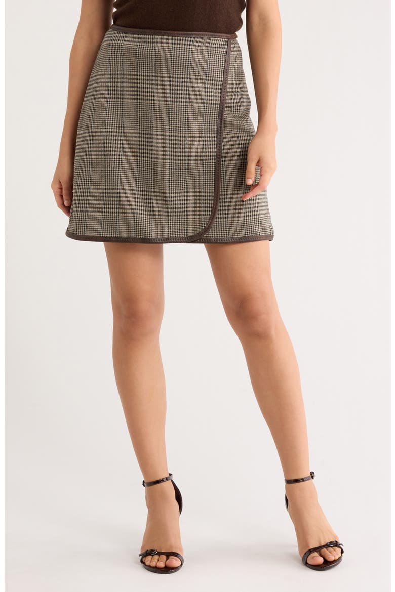 Double Knit Faux Wrap Skirt, Main, color, TAUPE/ BLACK/BROWN