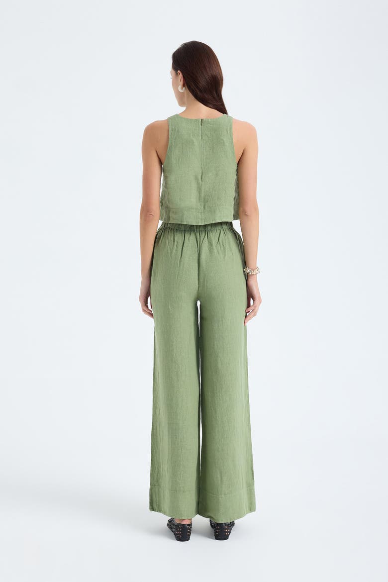 Ciel 100% Linen High-Waist Wide-Leg Pants, Alternate, color, Green