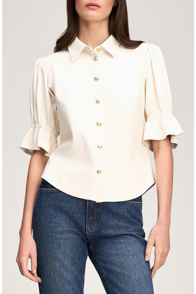 Fiona Faux Leather Button-Up Shirt, Main, color, IVORY