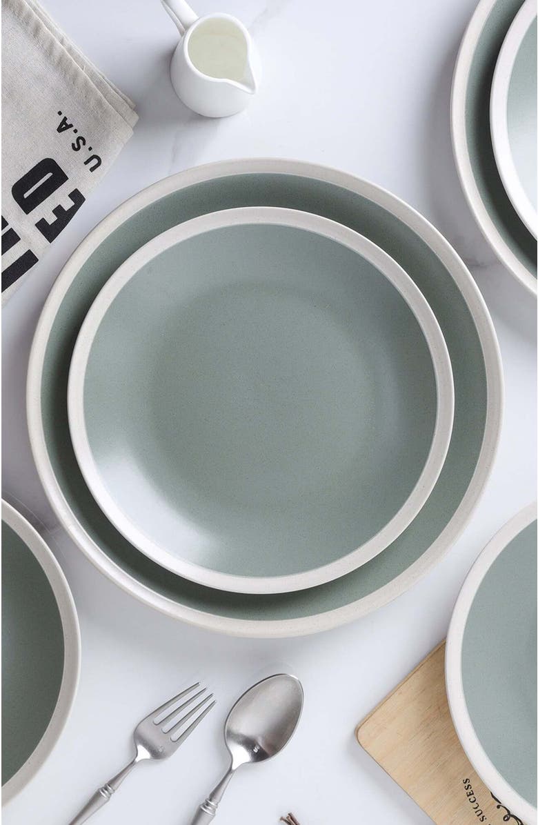 Stone Lain Serenity Stoneware 4-Piece Salad Plate Set, Alternate, color, Green And Cream