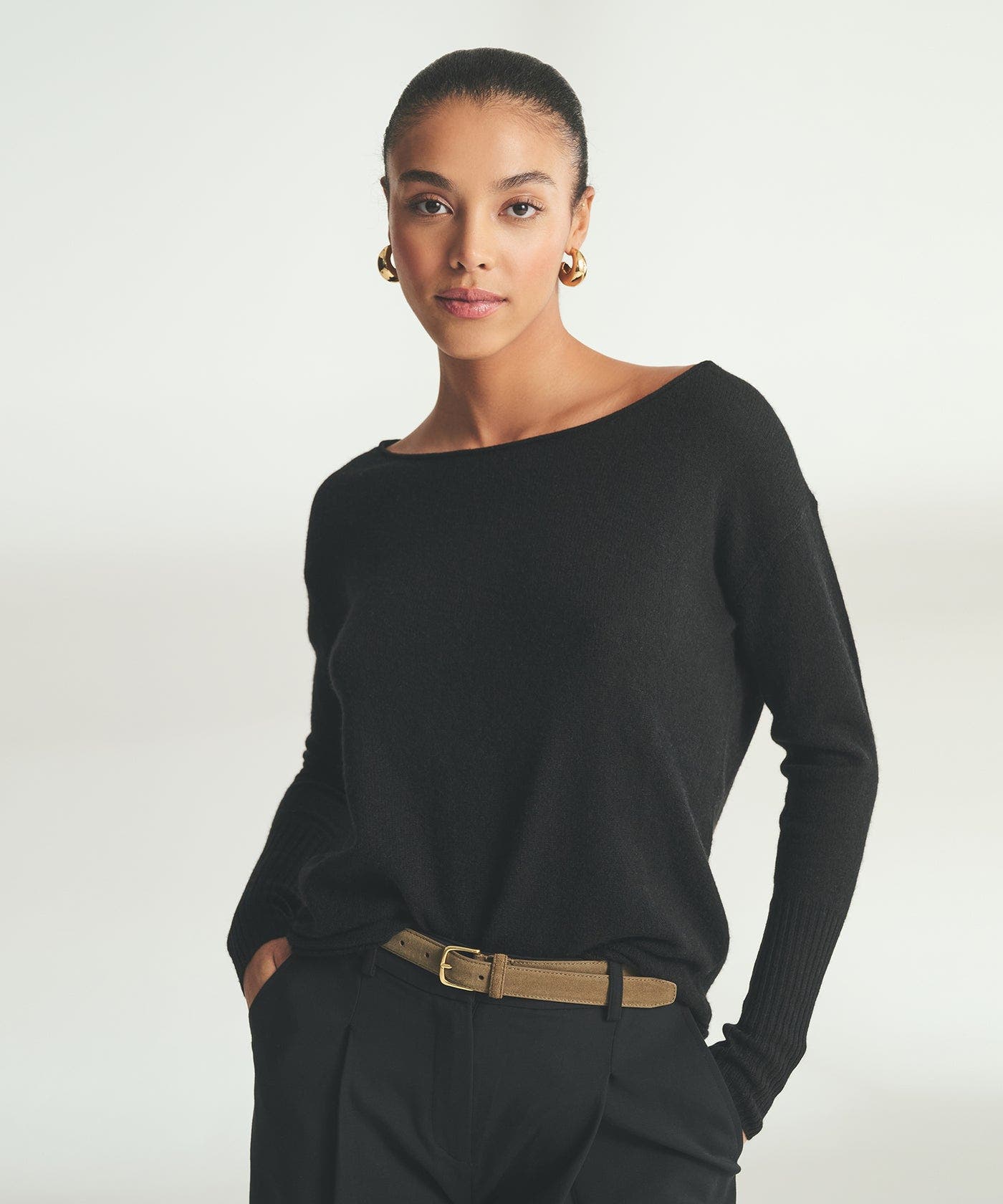 Naadam Lightweight Cashmere Boatneck Sweater In Black