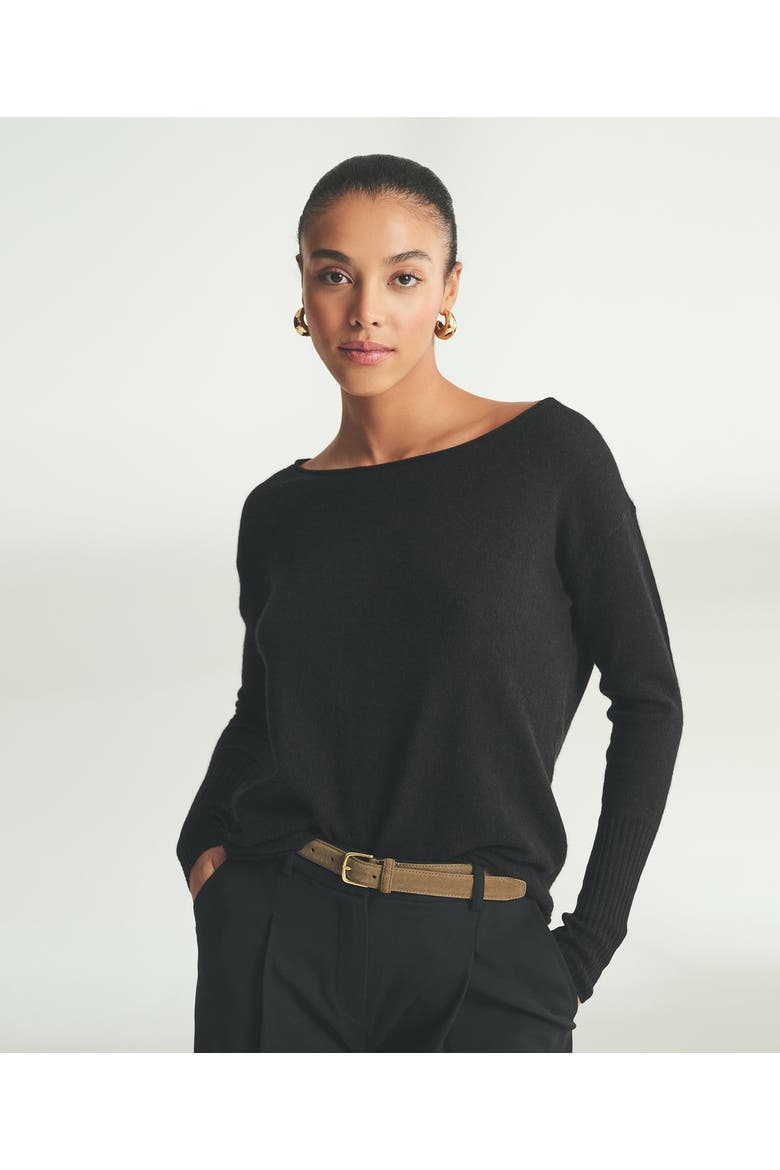 Lightweight Cashmere Boatneck Sweater, Main, color, Black