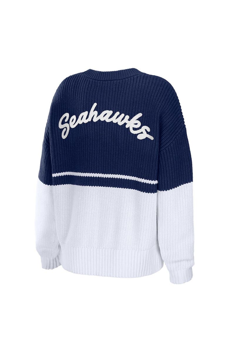 WEAR by Erin Andrews Women's WEAR by Erin Andrews College Navy/White Seattle Seahawks Chunky Script Wordmark Pullover Sweater, Alternate, color,