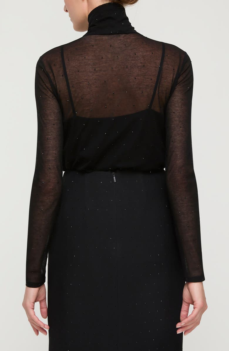 Lafayette 148 New York Sheer Embellished Turtleneck Sweater, Alternate, color, Black