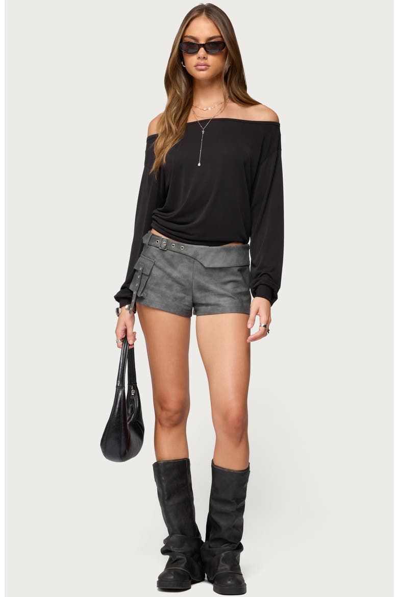 Houston Faux Leather Micro Shorts, Alternate, color, DARK-GRAY