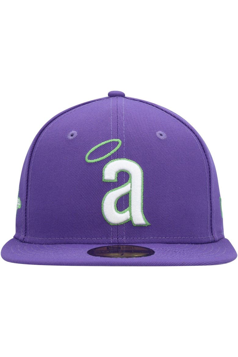 Men's New Era Purple California Angels Cooperstown Collection Lime Side Patch 59FIFTY Fitted Hat, Alternate, color, Purple