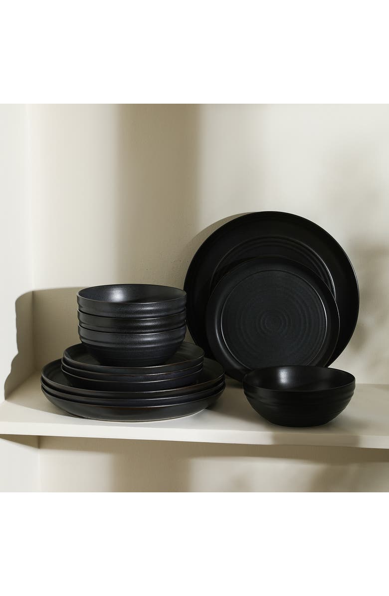 Stone Lain Elio Stoneware 24-Piece Dinnerware Set, Main, color, Black