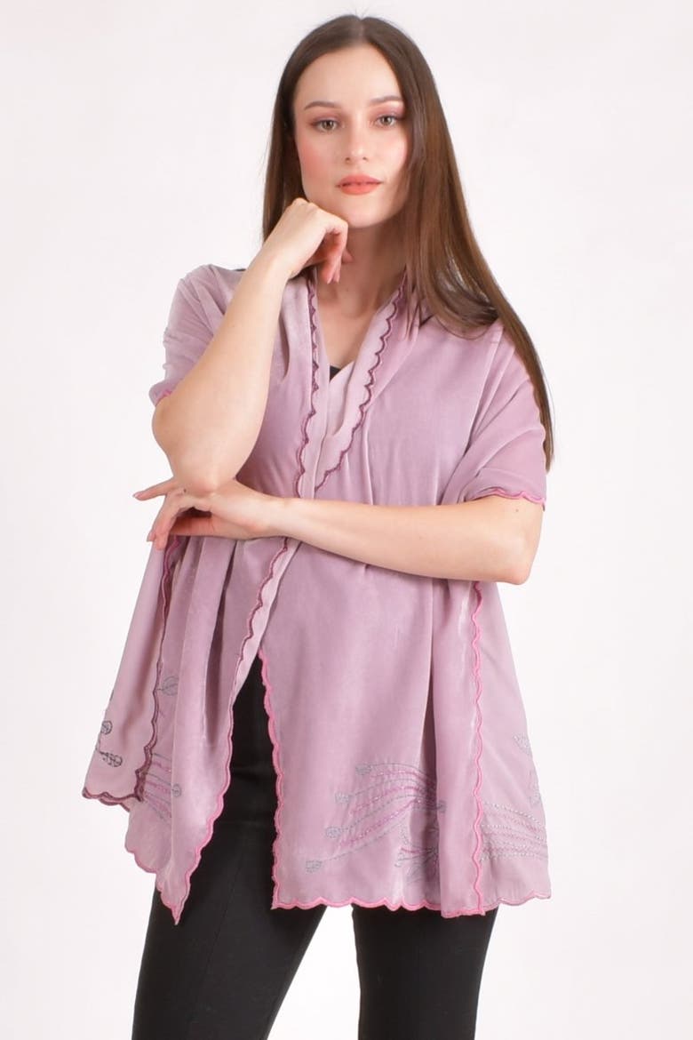Resham & Cutdana Floral Embroidered Velvet Scarf, Alternate, color, Dusty Pink