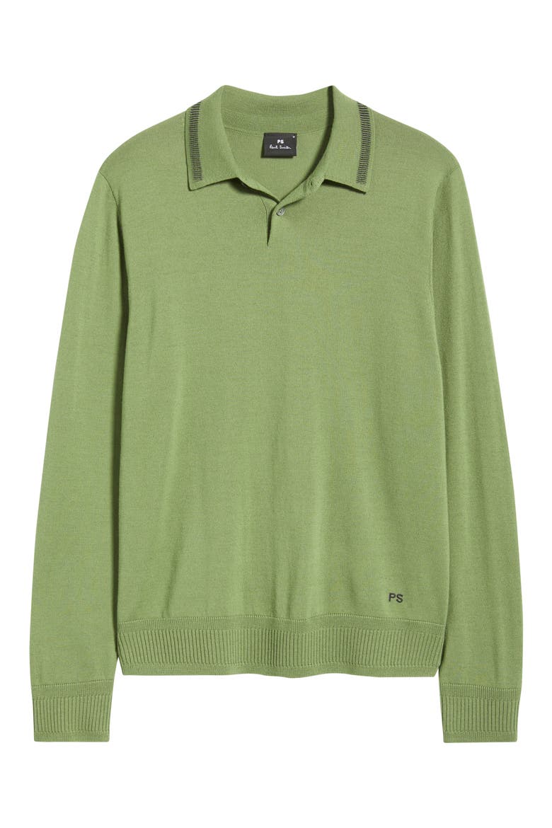 Long Sleeve Tipped Wool Polo Sweater, Alternate, color, GREEN