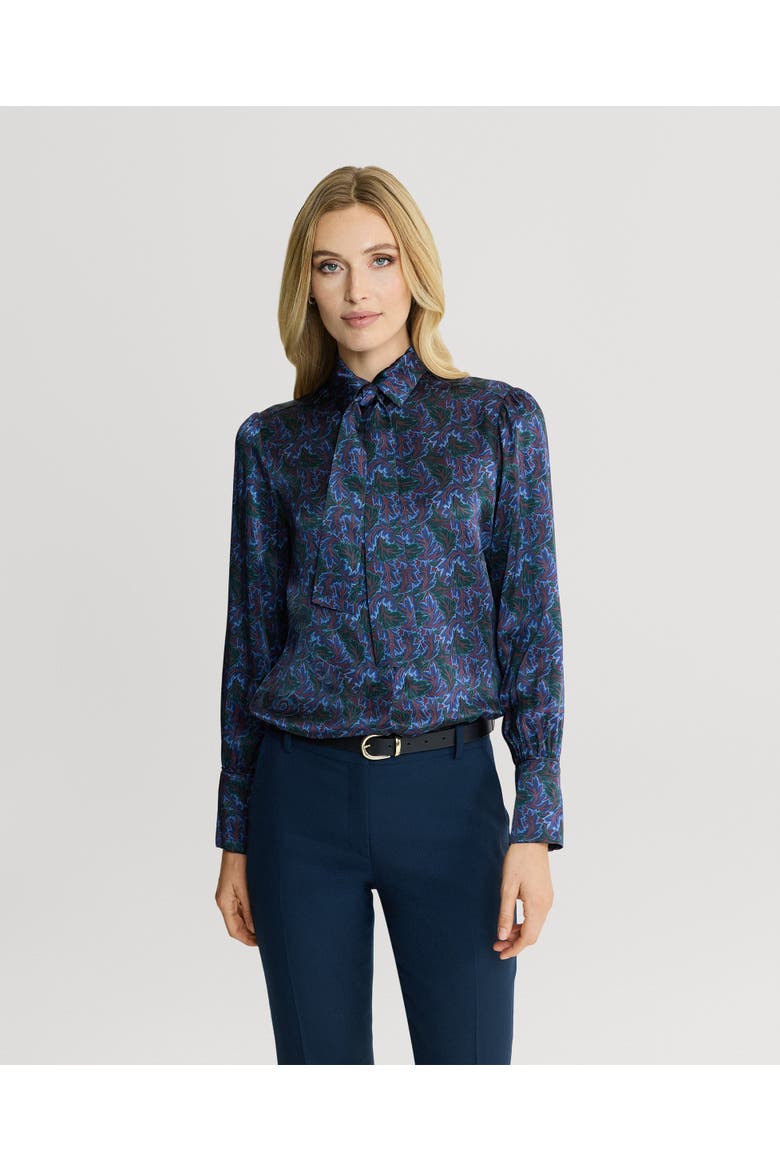 Birch Tie Neck Blouse, Alternate, color, Blue/Burgundy/Green
