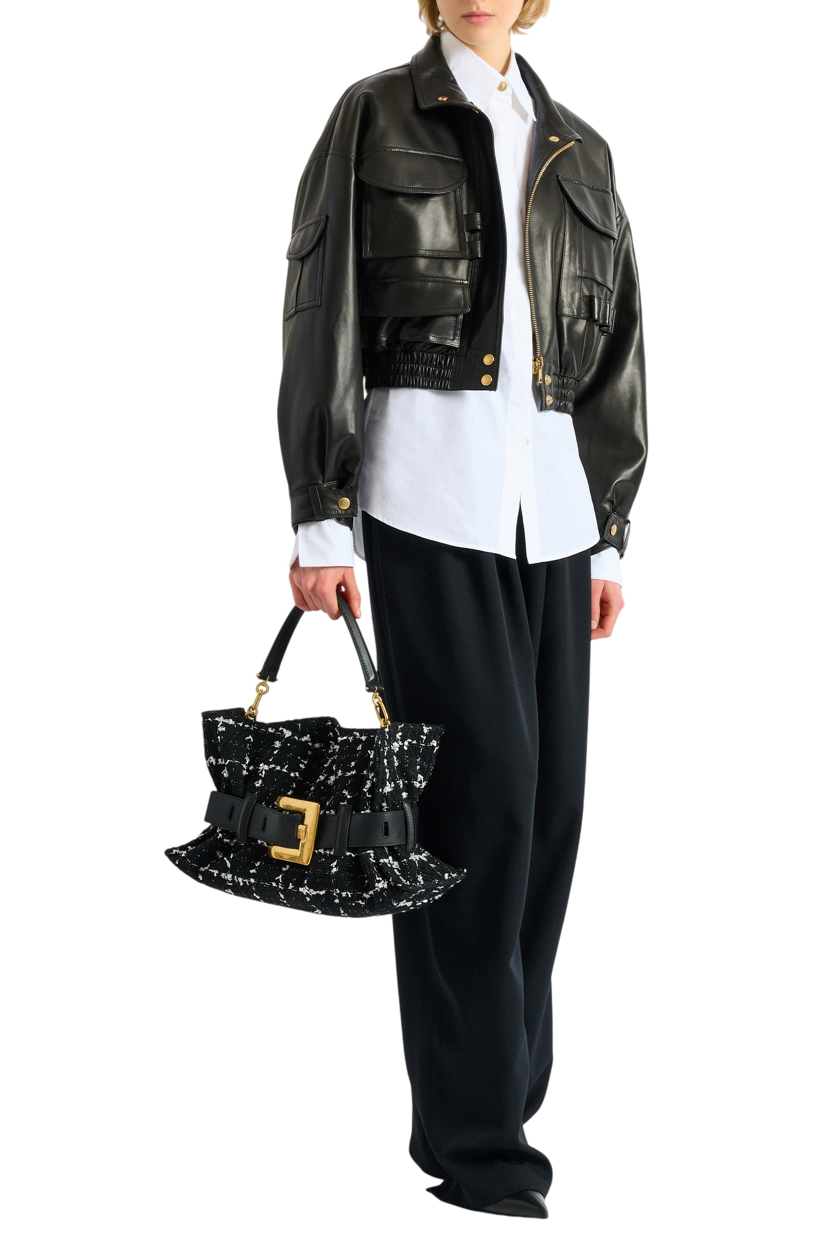 Balmain Medium Anthem bag in tweed, Alternate, color, Black
