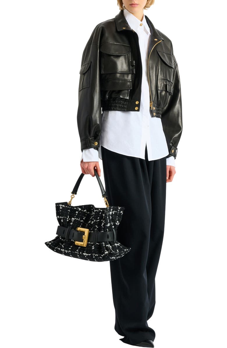 Balmain Medium Anthem bag in tweed, Alternate, color, Black
