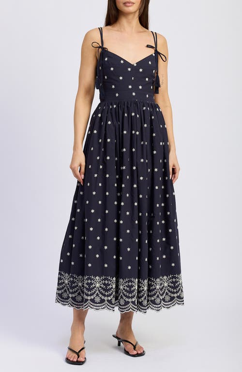 En Saison Nara Embroidery Detail Cotton Midi Sundress In Blue