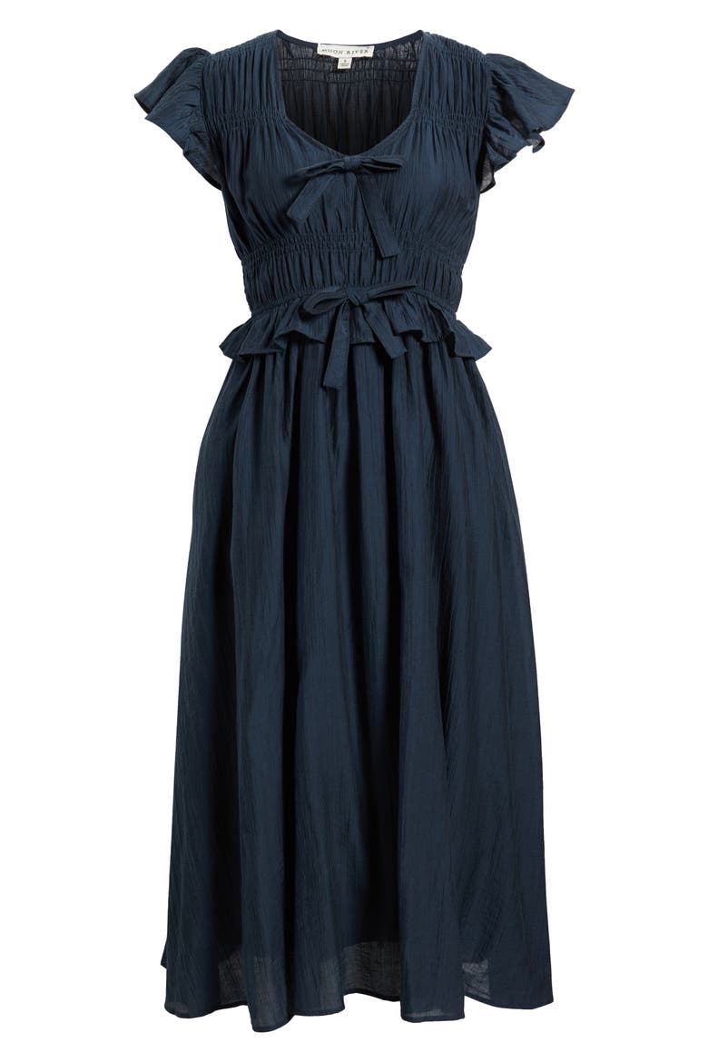 Shirred Midi Dress, Alternate, color, NAVY