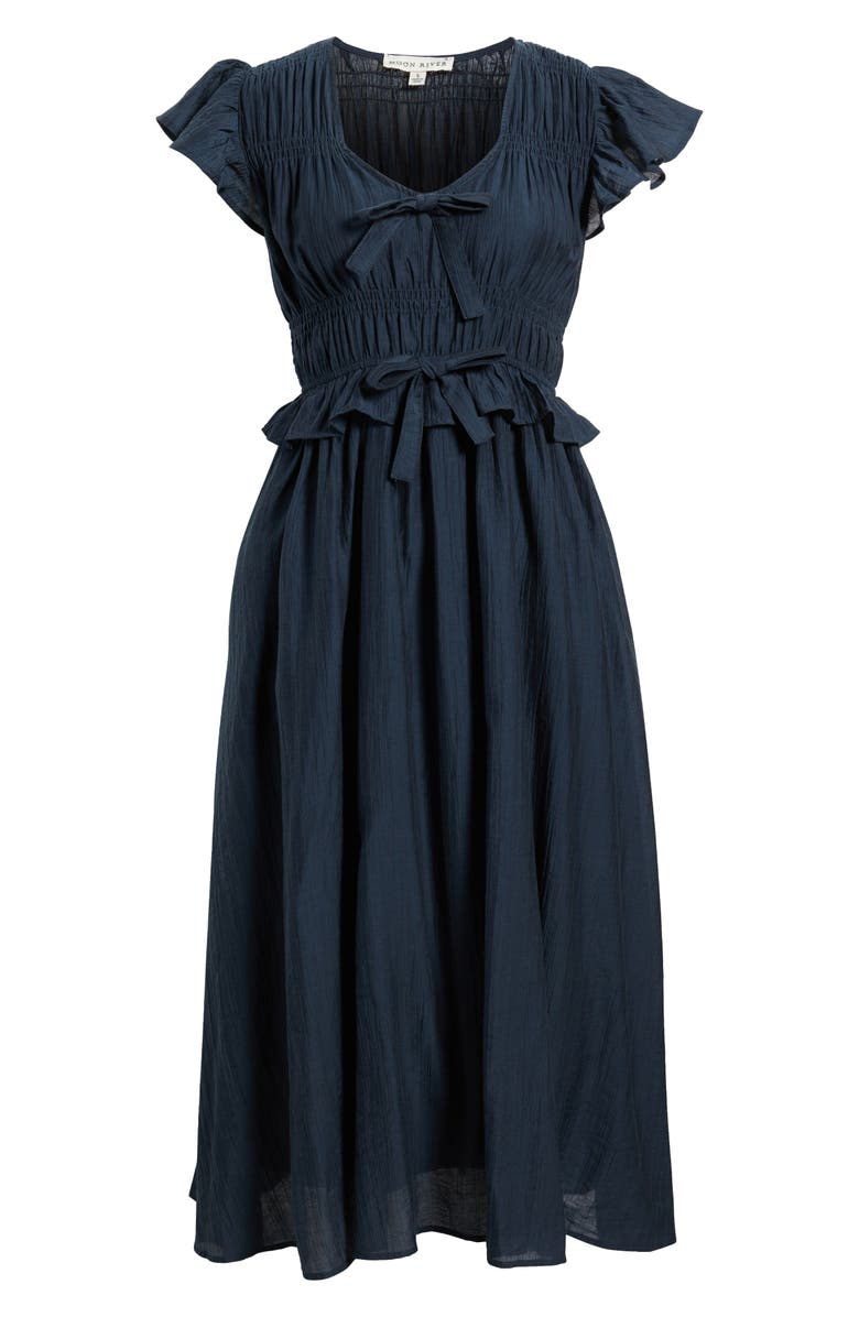 MOON RIVER Shirred Midi Dress, Alternate, color, Navy