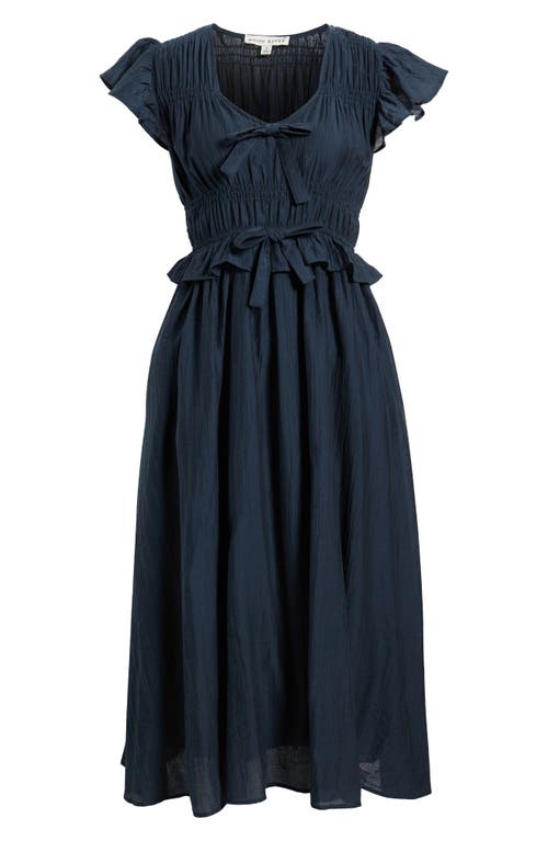 Moon River Shirred Midi Dress In Blue
