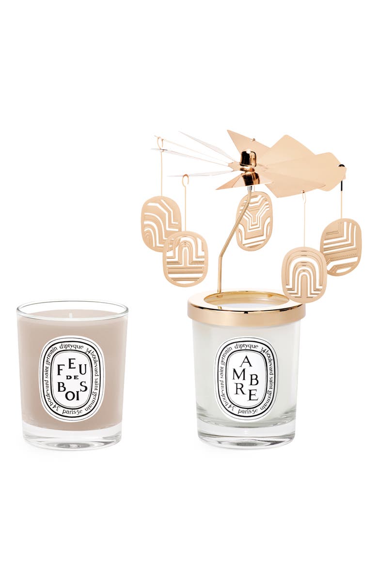 Diptyque Ambre & Feu de Bois Candle & Carousel Set USD $150 Value, Main, color, 