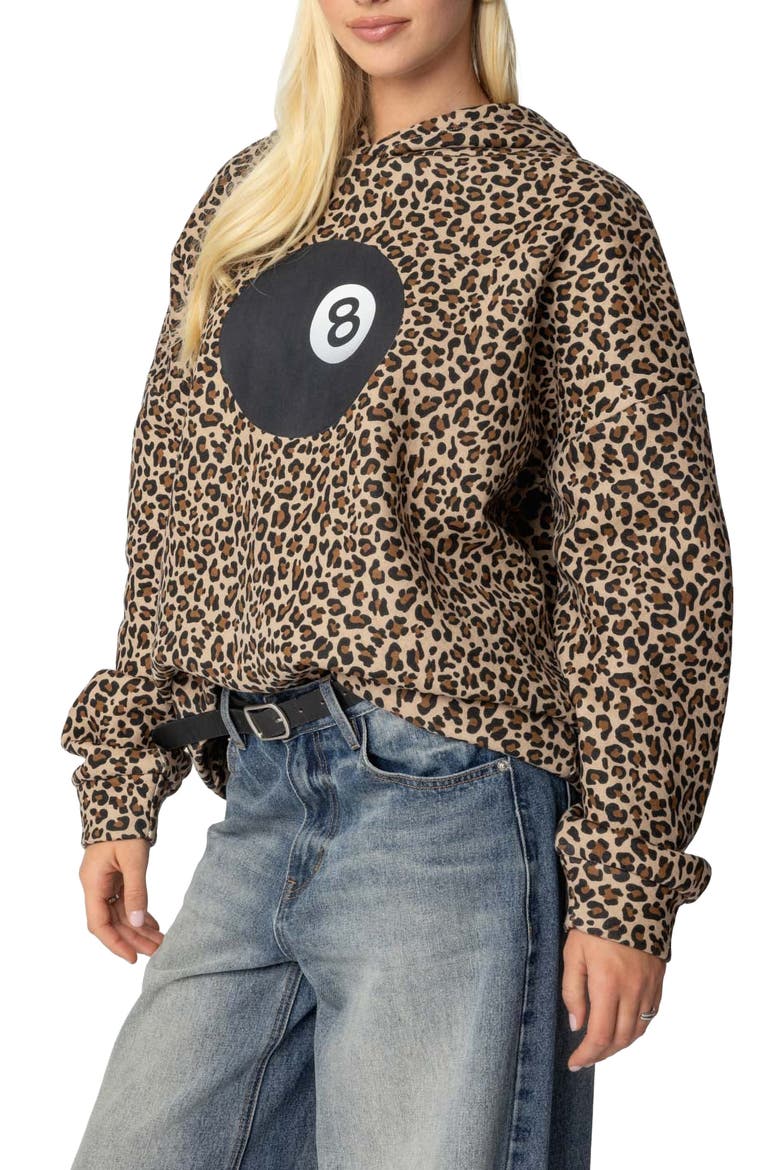 8 Ball Leopard Print Oversize Graphic Hoodie, Alternate, color, LEOPARD