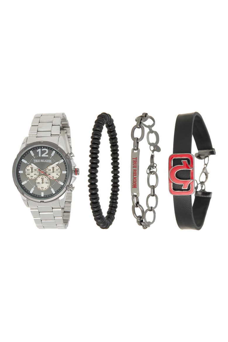 Chronograph Bracelet Watch, 38mm & Assorted Bracelets Set, Main, color, SILVER