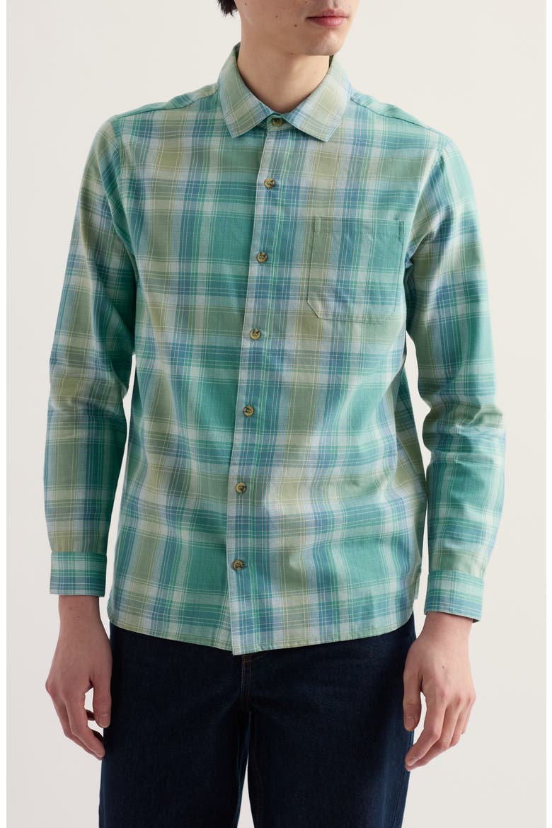 Goosander Plaid Organic Cotton Button Up Shirt, Main, color, PELORUS SARDINE