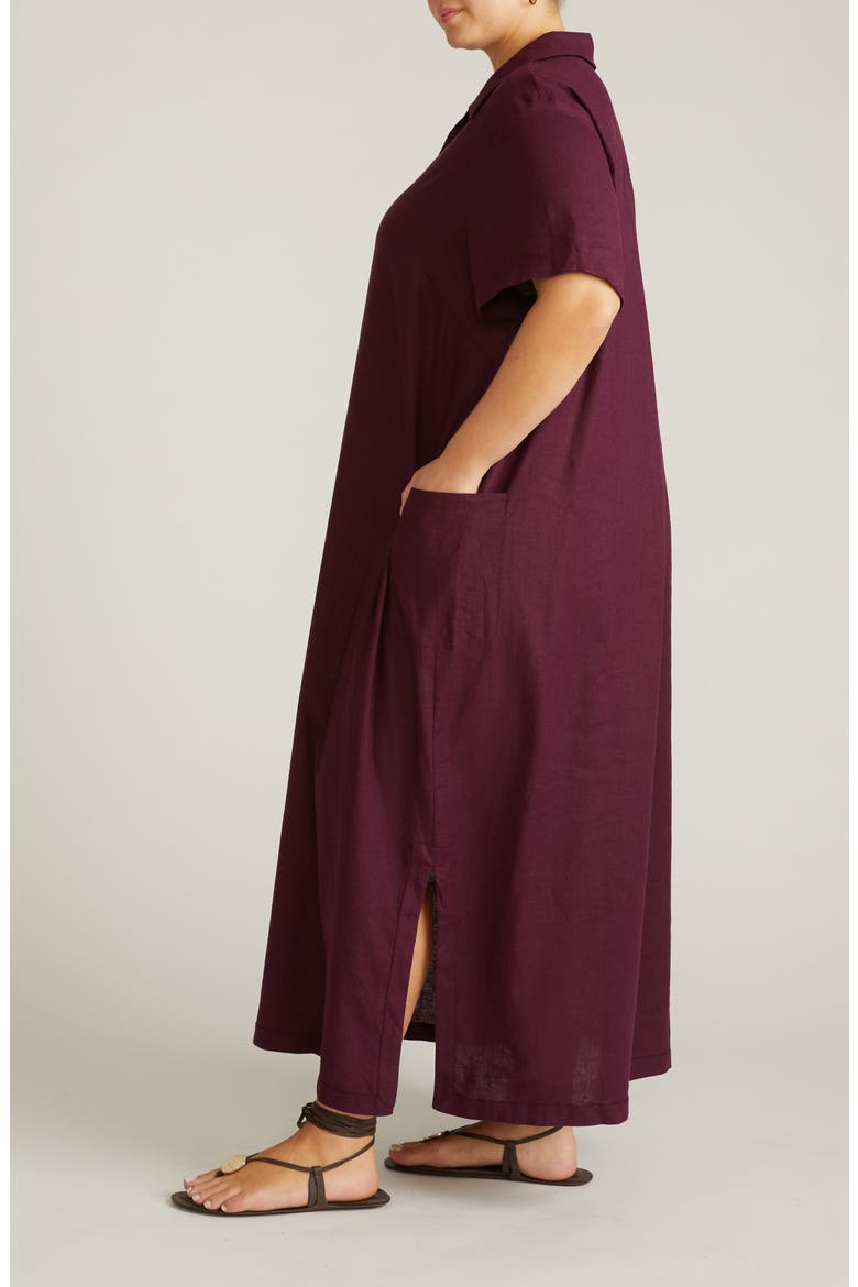 Leaf-Print Linen-Blend Maxi Dress, Alternate, color, ACAI PURPLE