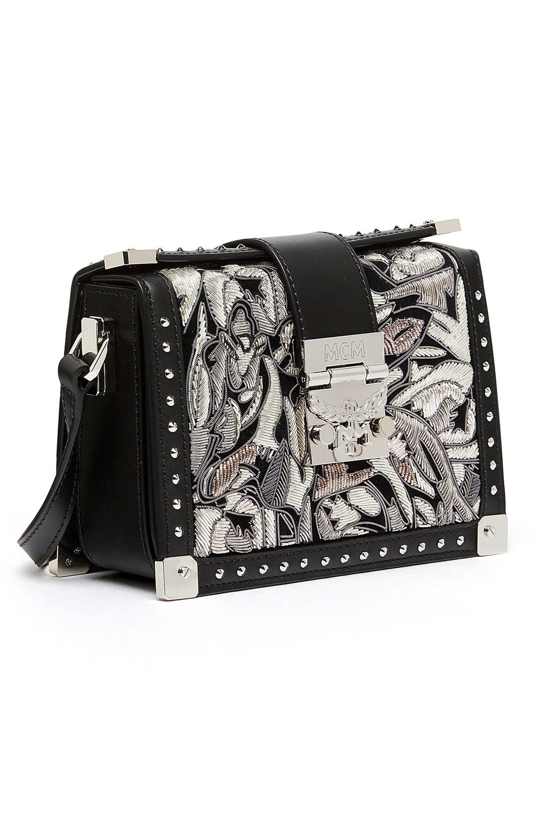 'Mini Mitte - Brocade' Embellished Leather Crossbody Bag, Alternate, color, BLACK