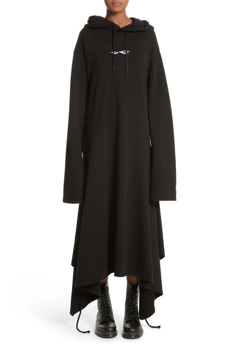 Hoodie Wrap Dress, Main, color, BLACK