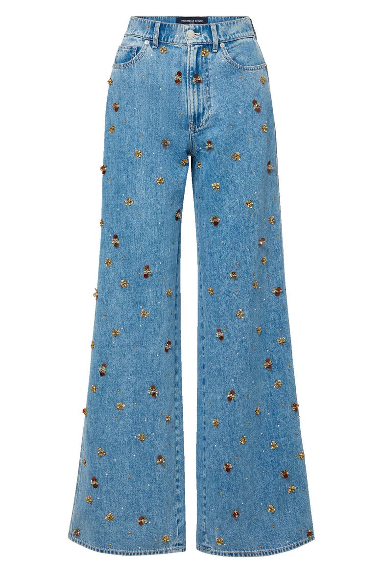 Kasey Embellished Wide Leg Jeans, Alternate, color, SILVER DUST