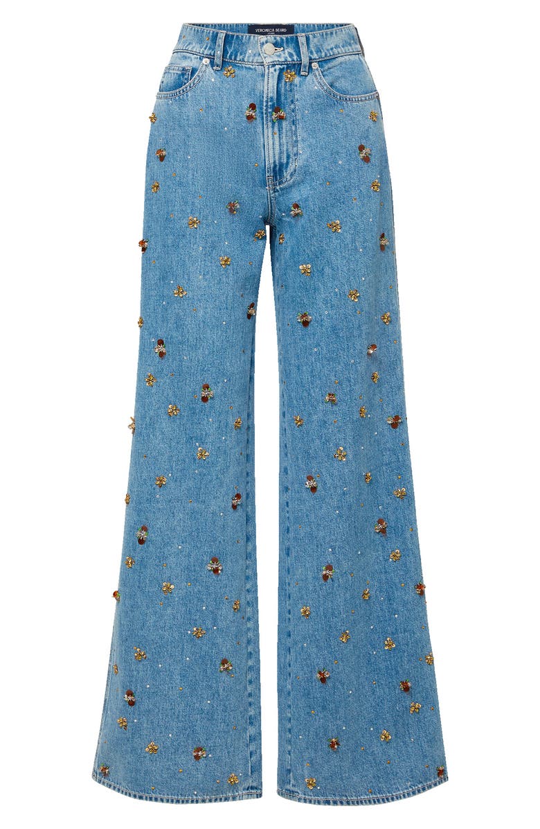 Veronica Beard Kasey Embellished Wide Leg Jeans, Alternate, color, Silver Dust