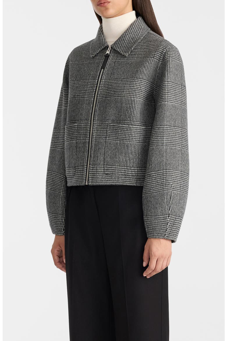Solana Plaid Wool Jacket with Leather Trim, Alternate, color, BLACK-CREAM