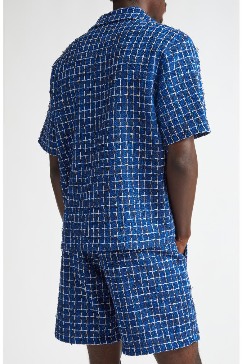 Bouclé Check Snap-Up Camp Shirt, Alternate, color, NAVY