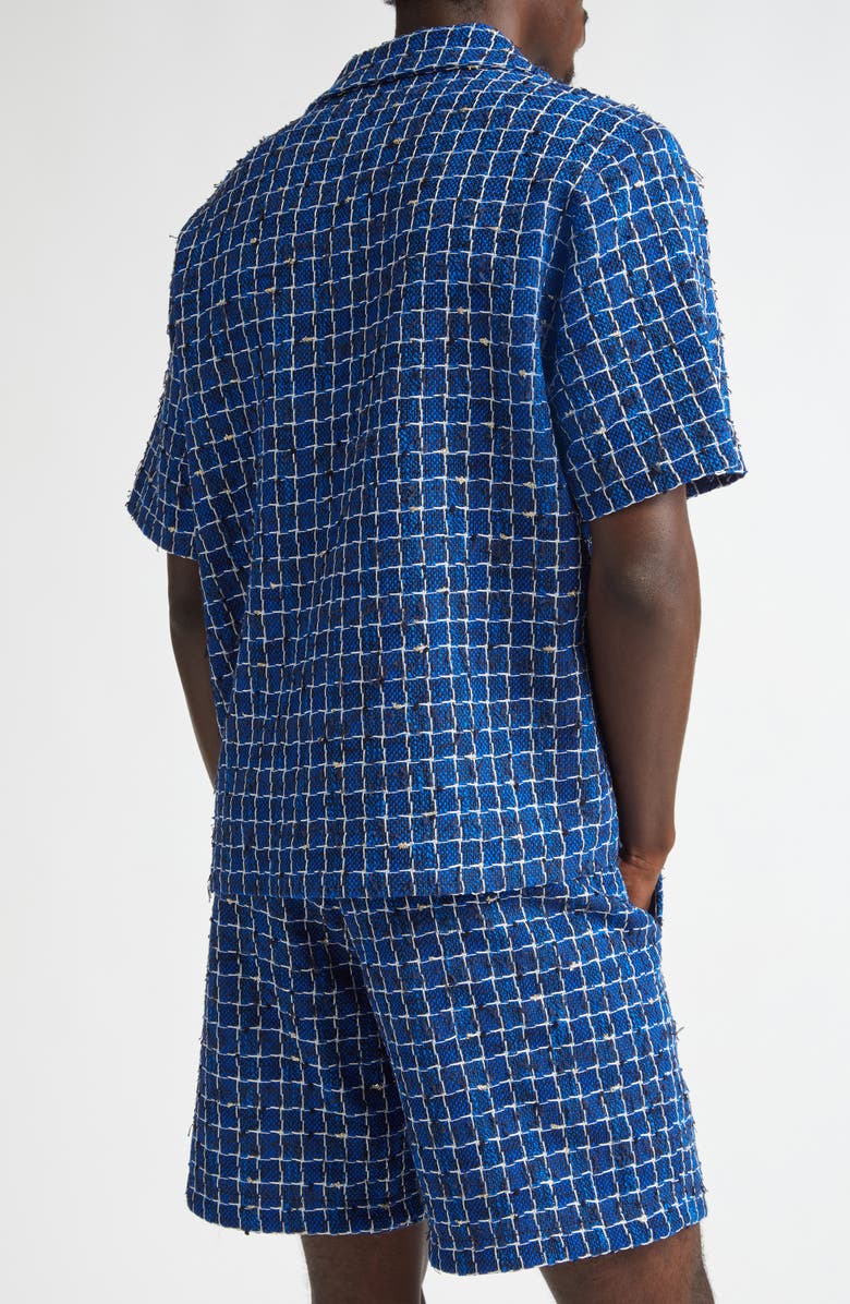 AMIRI Bouclé Check Snap-Up Camp Shirt, Alternate, color, Navy
