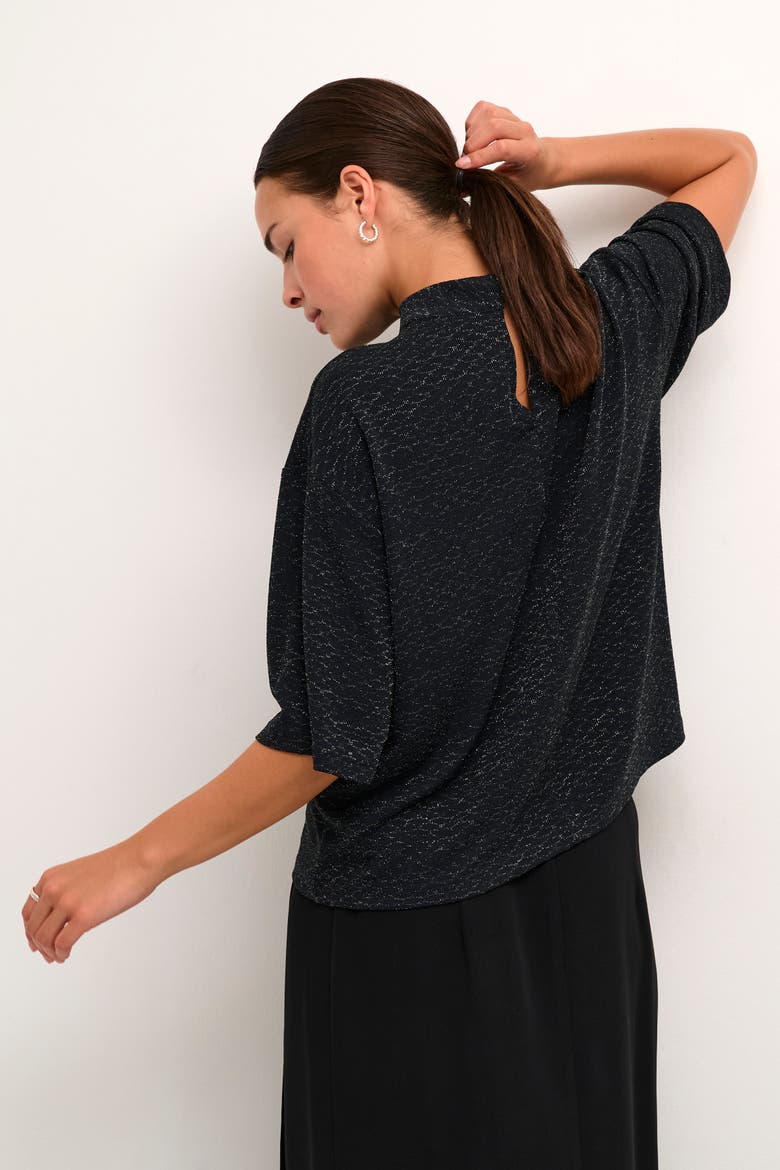 Kaellie Mock Neck Half Sleeves T-Shirt, Alternate, color, Black Glitter Jersey
