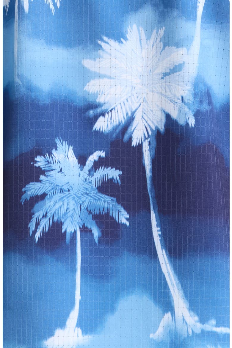 Bahama Coast Showers Palm Tree Print Performance Camp Shirt, Alternate, color, GLACIER BLUE