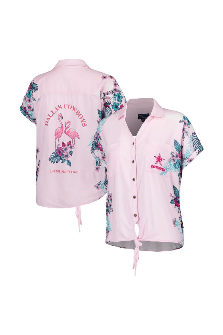 Women's Margaritaville Pink Dallas Cowboys Stadium Tie-Front Button-Up Shirt, Main, color, Pink