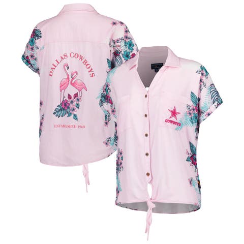 Women's Margaritaville Pink Dallas Cowboys Stadium Tie-Front Button-Up Shirt