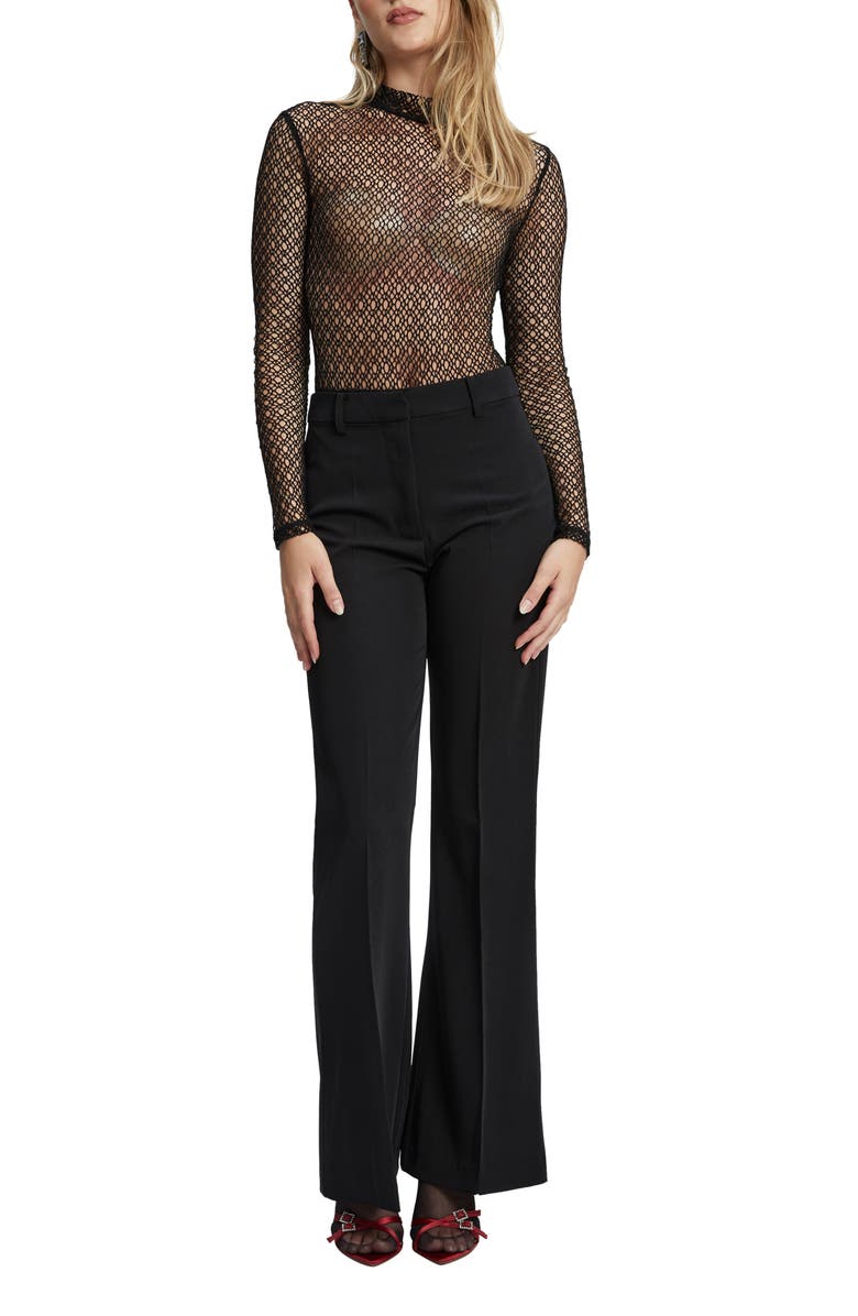 Bardot Aubree Sheer Lace Mock Neck Bodysuit, Alternate, color, 