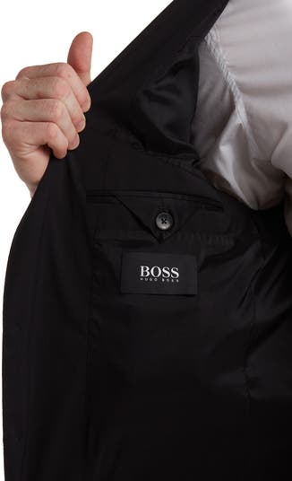 Huge Genius Black Solid Two-Button Notch Lapel Wool Suit