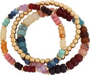 Panacea Set of 3 Multicolor Stone Beaded Stretch Bracelets