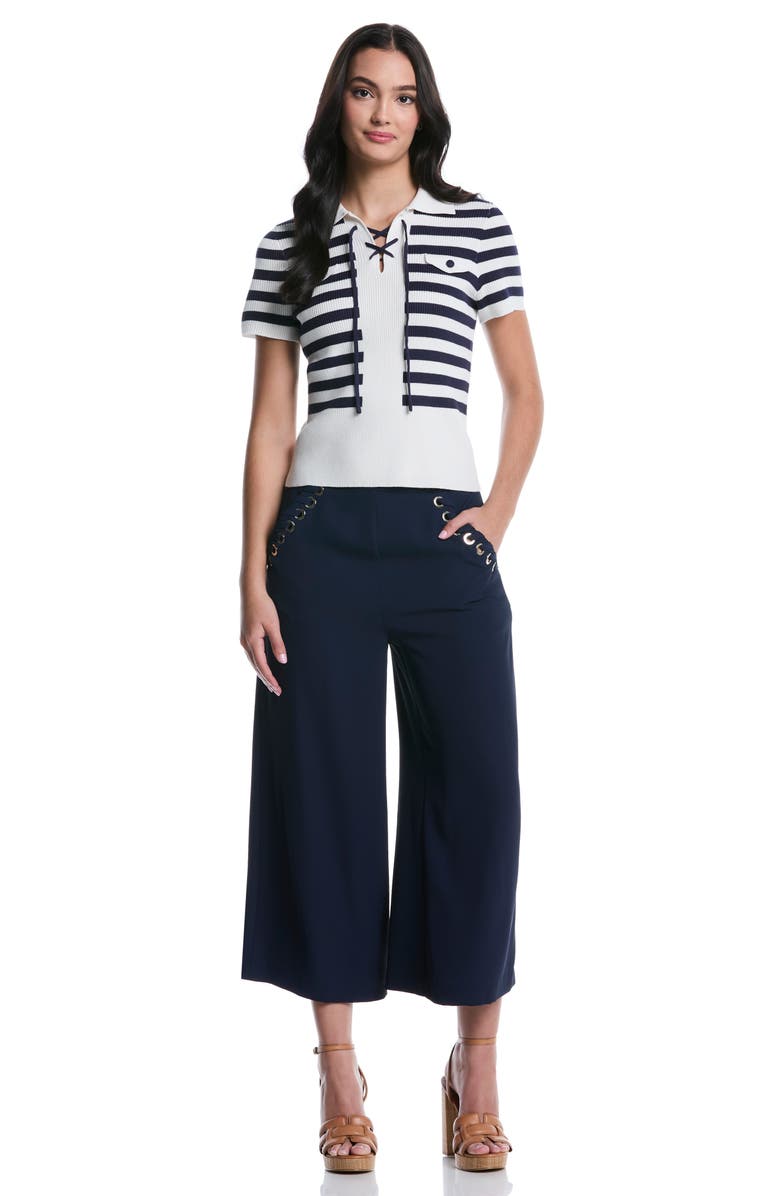 Laundry by Shelli Segal Tie Front Short Sleeve Top, Alternate, color, Peacoat