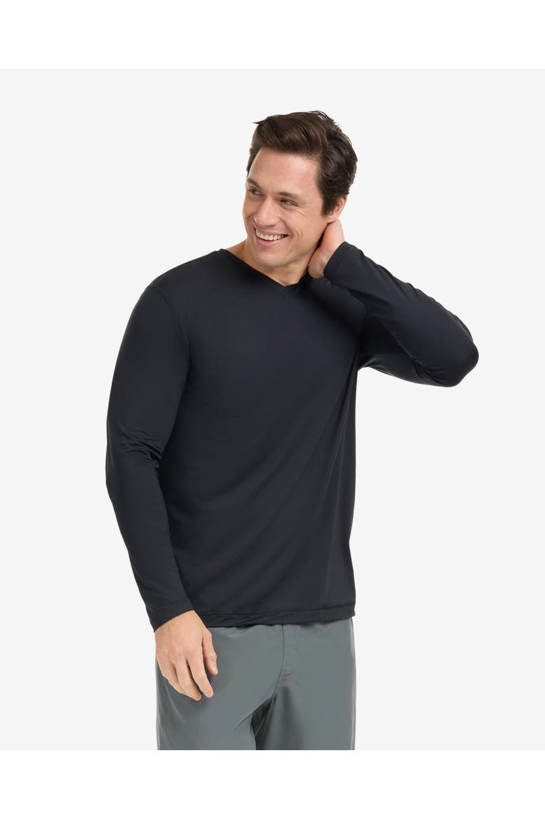 Men's Performance V-Neck Long Sleeve Shirt with Sun and UV Protection, Alternate, color, Black