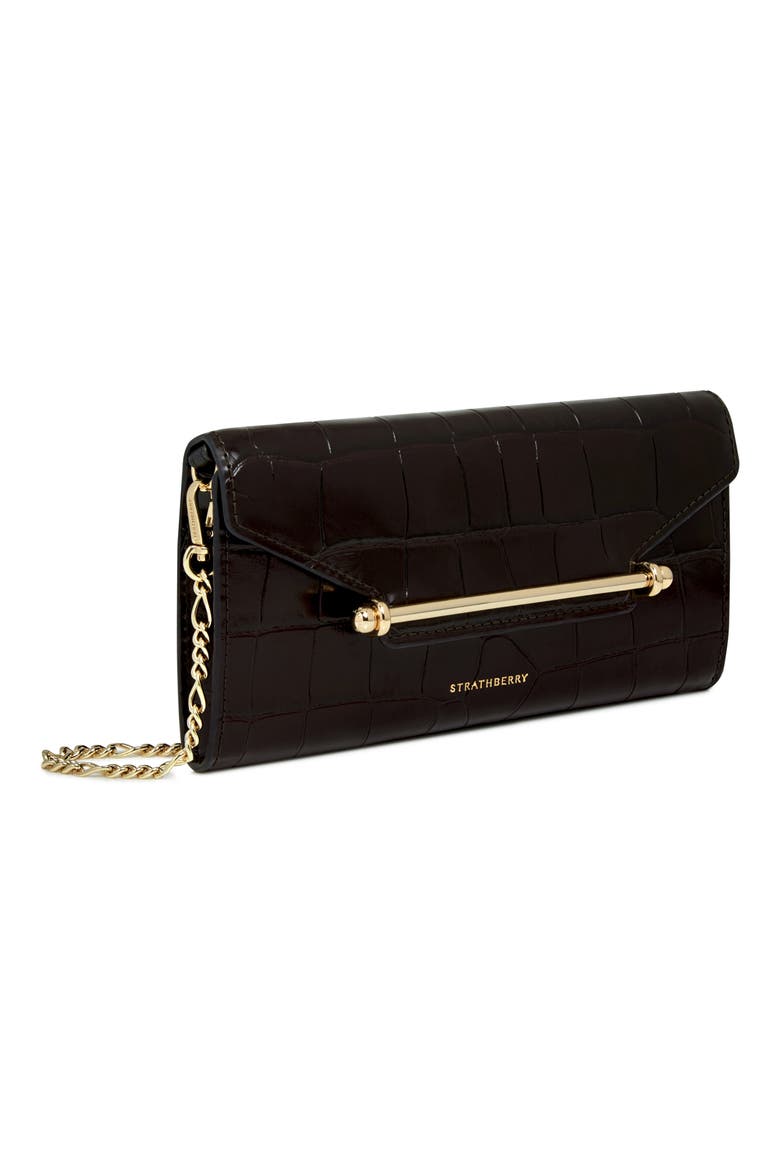 Large Multrees Croc Embossed Leather Wallet on a Chain, Alternate, color, MAHOGANY/ BLACK